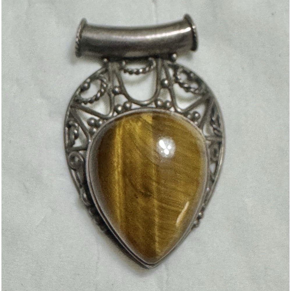 Beautiful Vintage 925 Sterling Silver Tiger's Eye Pendant